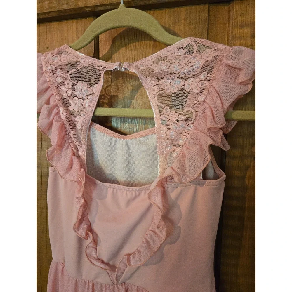 WEISSMAN - Kids Large LC Pink Lyrical Dance Costume Dress Lace Keyhole Back